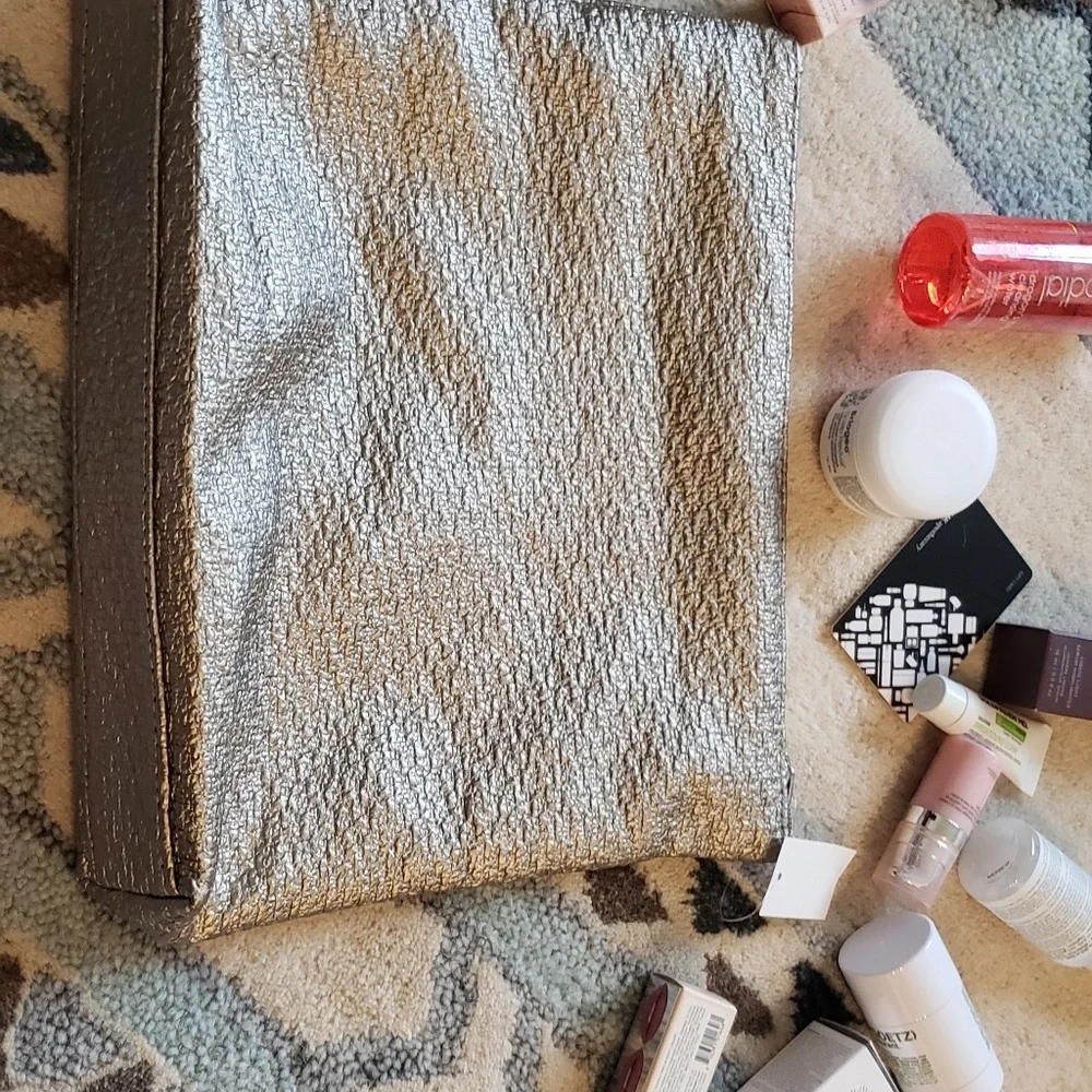 NWT Silver Textured Makeup Case